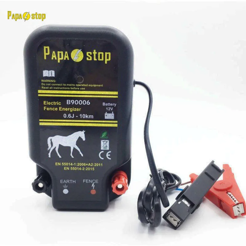 Papa stop electric fence energizer 12v battery 0.6j 8500 volt 10km energzier for farm and animals