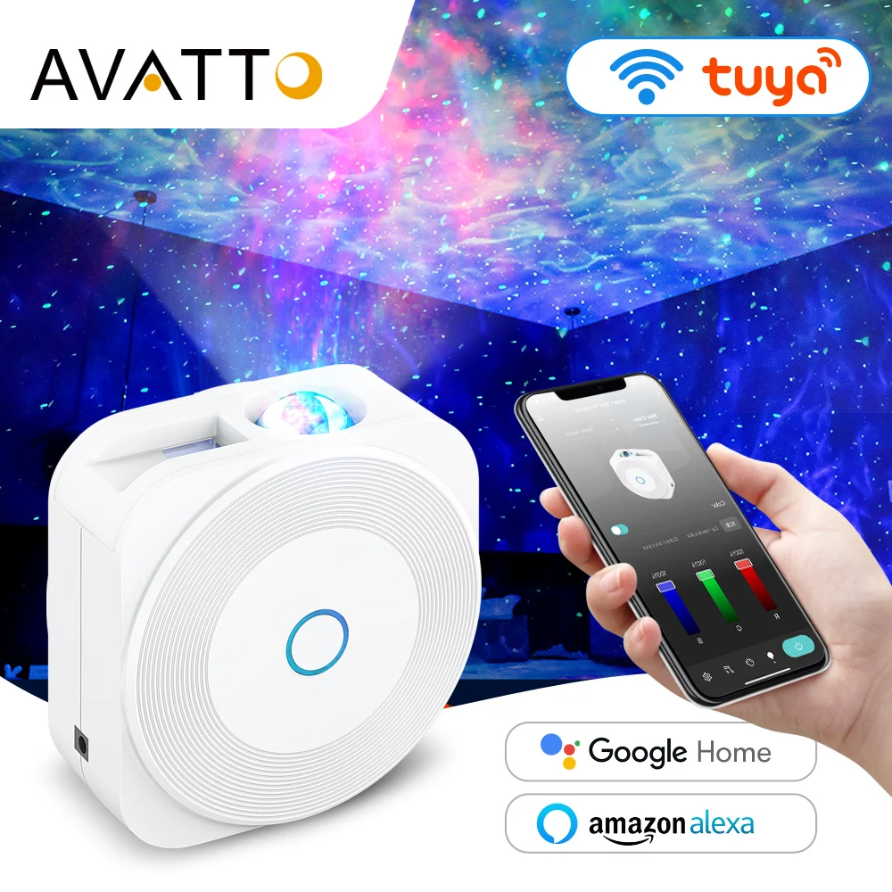 

AVATTO LED Star Galaxy Projector，Tuya WiFi Smart Colorful Starry Sky Night Light Bedroom Lamp Work for Google Home, Alexa