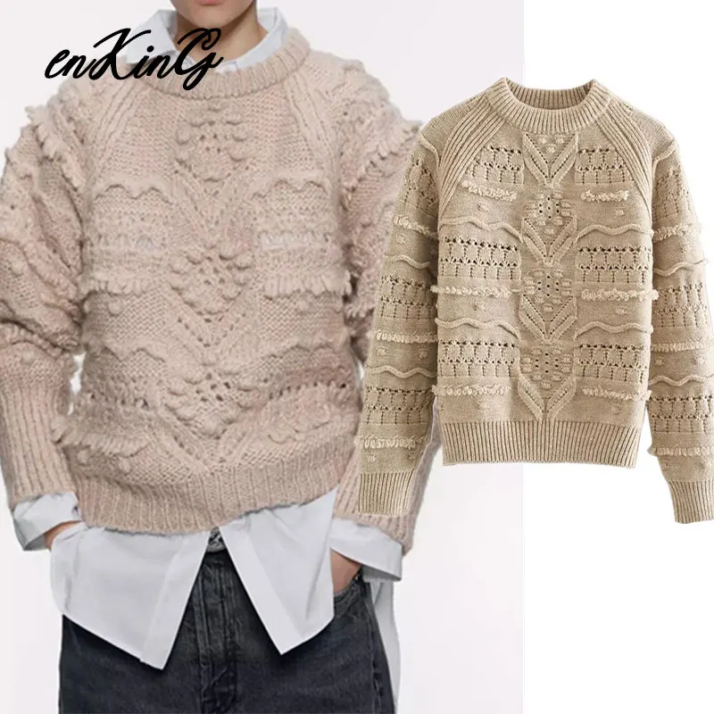 

2019 england style vintage ball embrodiery oversize hollow outwinter za sweaters women pull femme sweaters women pullovers tops
