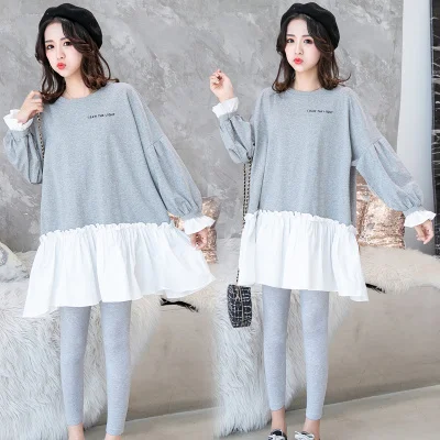 HAYBLST Брендовое женское платье Новинка Весна плюс размер 2XL элегантное Kawaii Vestidos свободное с длинным рукавом корейский Стиль Лоскутная Одежда - Цвет: Серый