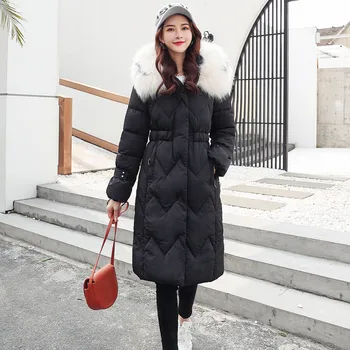 

Women Winter Fashion Casual Outerwear Long Cotton-padded Jackets Pocket Faux Fur Hooded Warm Coats Female Clothes
