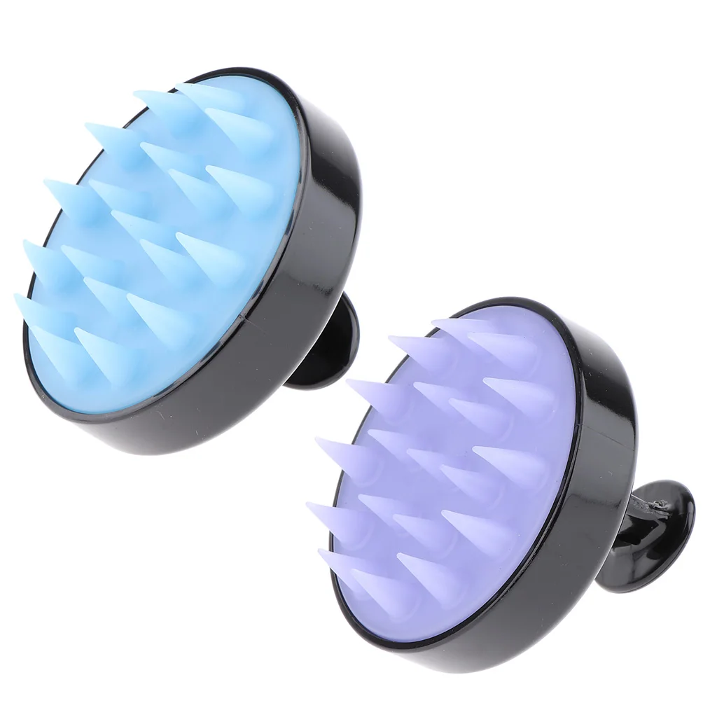 2pcs Black Purple/Blue Teeth Silicone Shower Shampoo Body Wash Dandruff Brush Hair Scalp Massager 8x8x7cm