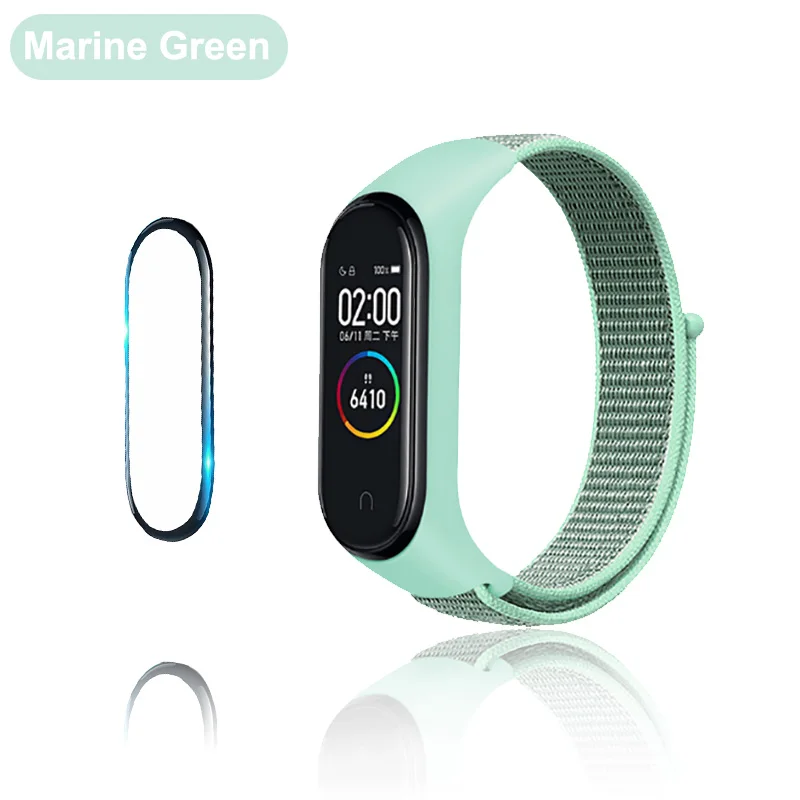 Marine with film Mi band 4 ремешок для защиты экрана для нейлоновой Xiaomi mi 3 браслет пленка нейлоновая Xio mi ремешок замена запястья умные аксессуары - Цвет: Marine with film