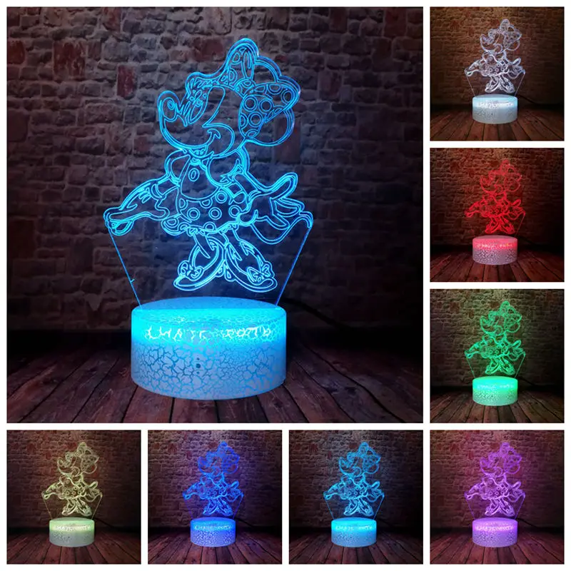 

Minnie Cartoon Figurine juguetes 3D Illusion LED Desk Nightlight Colorful Changing Light Minnie Mouse Anime action & toy figures