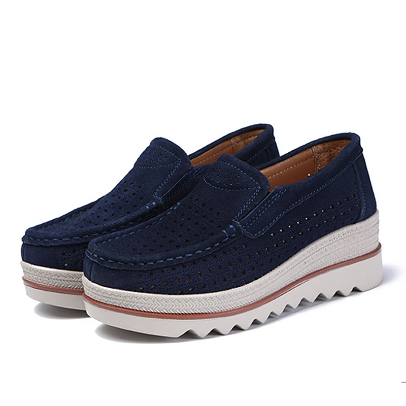 3088-1blue Весенняя женская обувь на плоской подошве; кроссовки на платформе; слипоны на плоской подошве; женские лоферы из замши; мокасины; повседневная женская обувь с толстой мягкой подошвой - Цвет: 3088-1blue