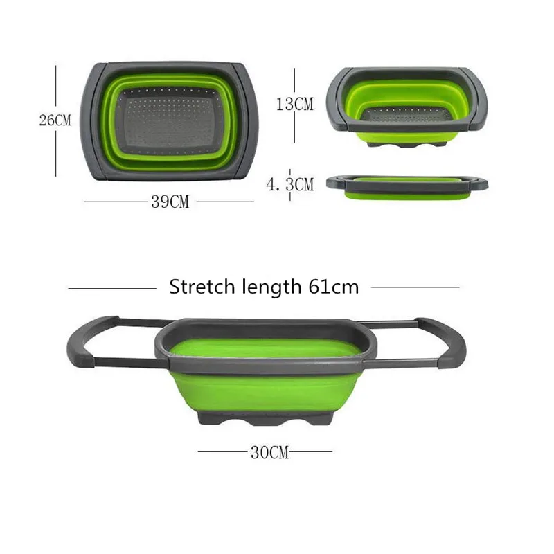 Folding Drain Basket Retractable Fruit Basket Storage Fruit Basket Silicone Folding Washing Basket Draining Sink Box TX-350BY