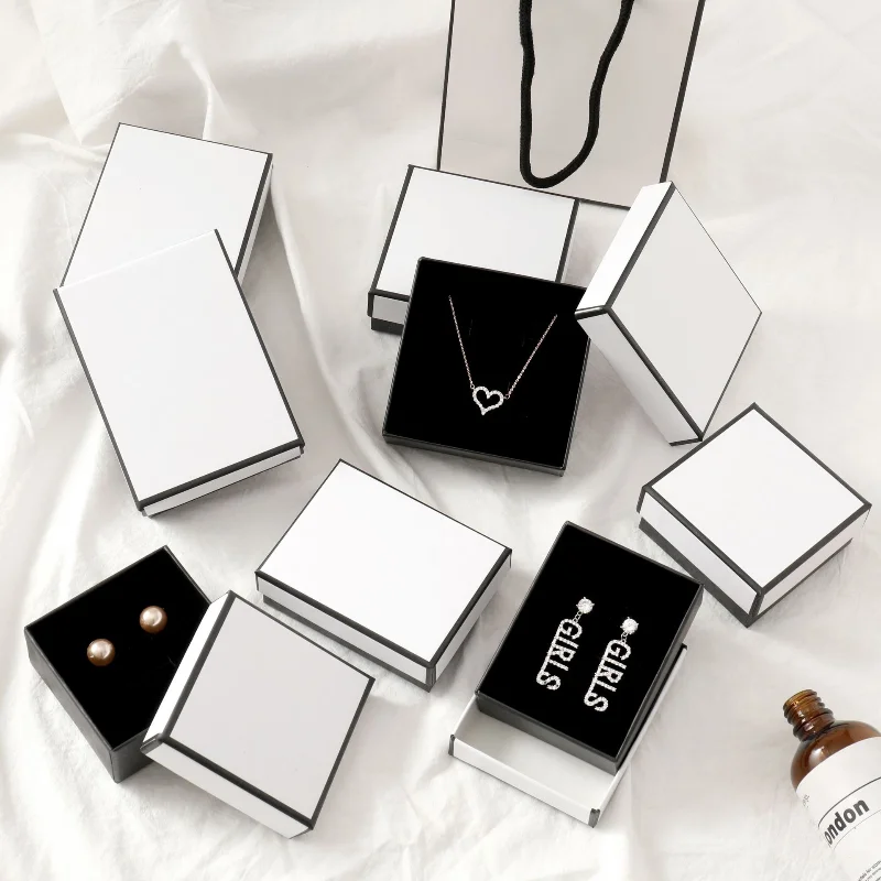 gift box Orange White Cardboard Jewelry Boxes Present Storage Display Boxes  Necklaces Bracelets Earrings Rings Necklace Square Rectangle (Color : White  black bow, Gift Bag Size : 12x16x5.7cm bag) : : Fashion