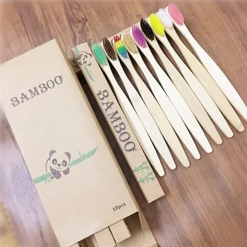 

10Pcs Toothbrush Eco-Friendly Rainbow Bamboo Soft Fibre Toothbrush Biodegradable Teeth Brush Solid Bamboo Handle Toothbrush pack