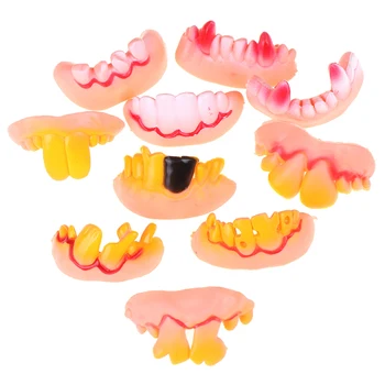 

10pcs Funny False Fake teeth Goofy Halloween Decoration Props Trick Toy Party Accessories Tools