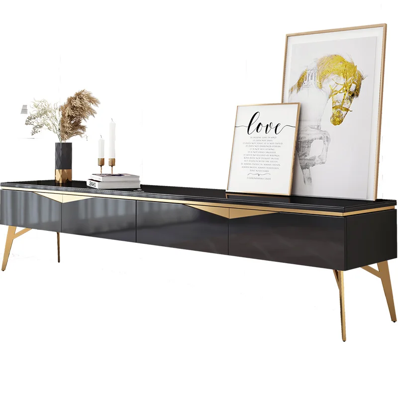 

light luxury TV cabinet tea table combination family living room simple set baking paint after landing black modern furniture