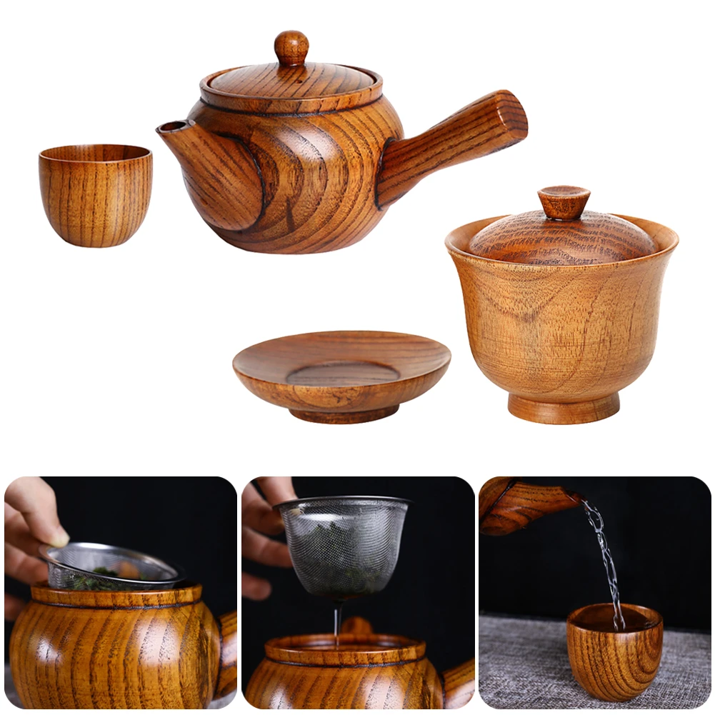 Creative Wooden Tea Set Kung Fu Tea Set Combination Tea Cup Teapot With Lid Flower Teapot Filter Tea Dropshipping