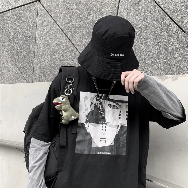 Осень корейский ins Harajuku стиль Улица Ретро Мультфильм Печать Поддельные Две Свободные повседневные с длинными рукавами футболки мужчин и женщин