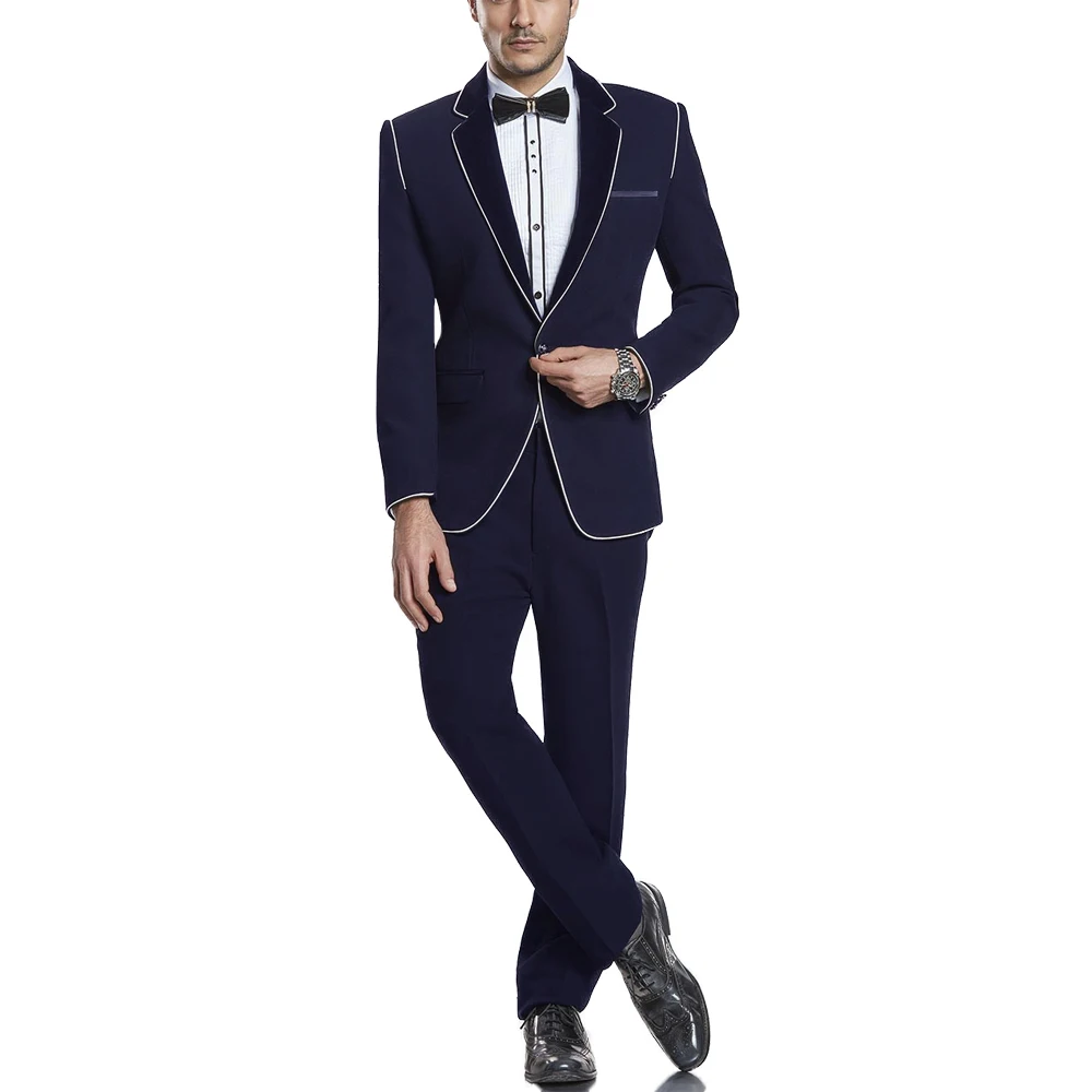 Navy Blue Деловой деловой мужской костюм с отворотом, комплект из 2 предметов, очаровательный свадебный смокинг для жениха, банкета, ужина, вечерние, Нежные мужские платья(Блейзер+ брюки - Цвет: Navy Blue