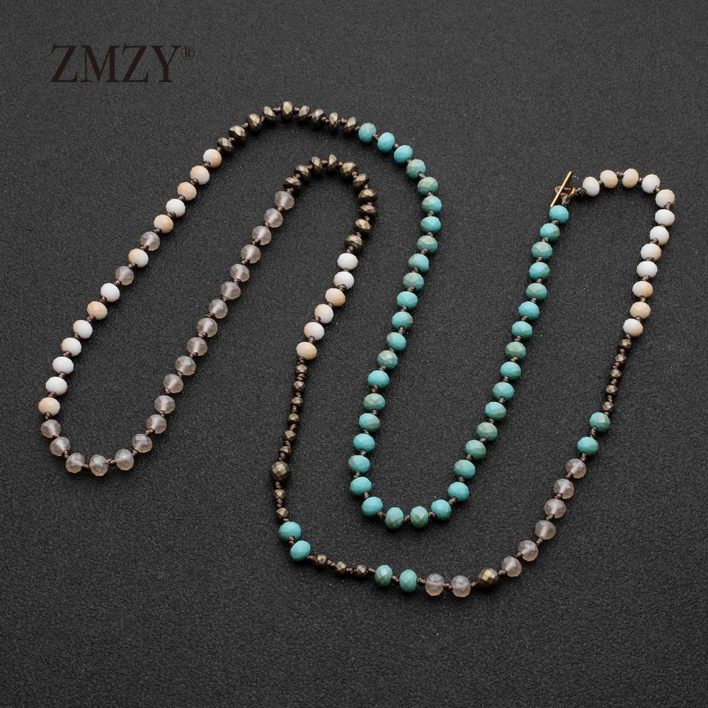 

ZMZY Handmade Boho Vintage Necklace Faceted Glass Crystal Necklace Handmade Boho Jewelry Rope Chain Knoted Necklaces for Women