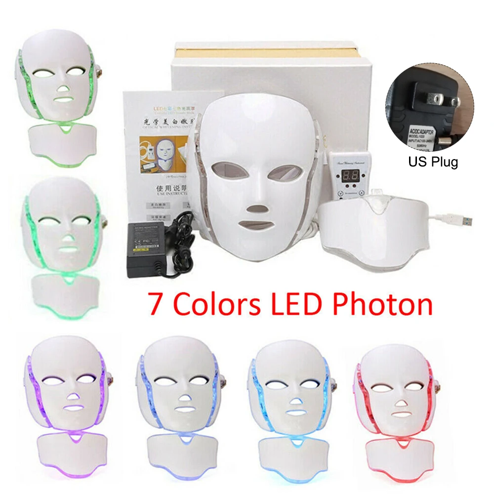 Led Mask 7 Colors LEDs Light Photon Face Neck Mask Rejuvenation Skin Therapy Skin Wrinkles