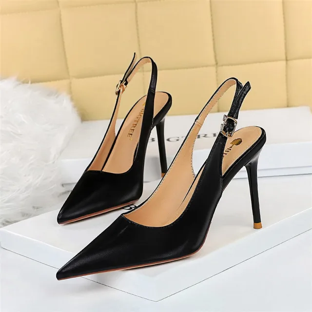 2021 Autumn Women Soft Leather Slingback Shoes Thin High Heels Ladies  Office Dress Fashion Hollow Pointy Toe Woman Pumps Sandals - Pumps -  AliExpress