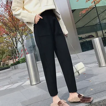 

Women Autumn Winter Elastic Waist Harem Pants Solid Color Ankle-Length Pants Slim Female Casual Pants Hot