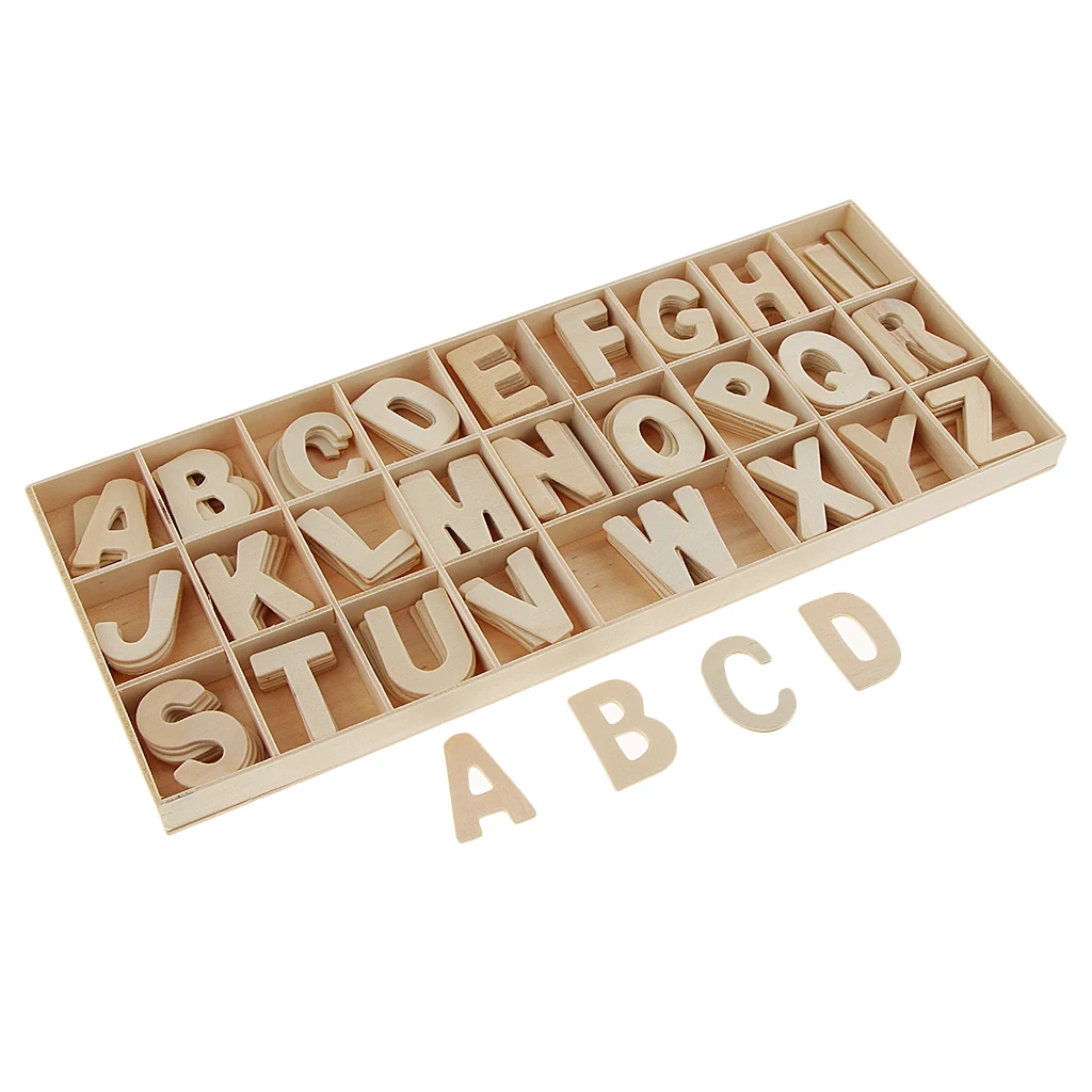 

156 Pieces Craft Wood Letters Natural Wooden Alphabet With Wood Storage Tray