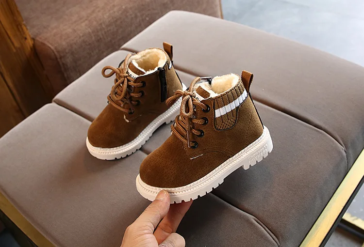 Winter Kids Boots Fashion Boys Martin Boots Plus Velvet Warm Children's Cotton Shoes Waterproof Leather Toddler Girl Snow Boots