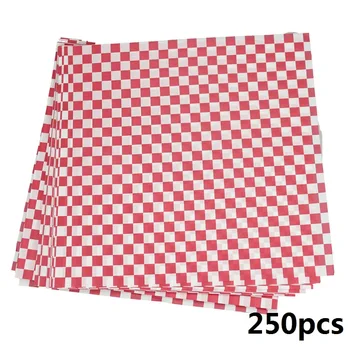 

250 Red White Checkered Dry Wax Deli Paper Sheets Grease Resistant Burger Food Basket Liner for Burrito Omelette Patties Taco US