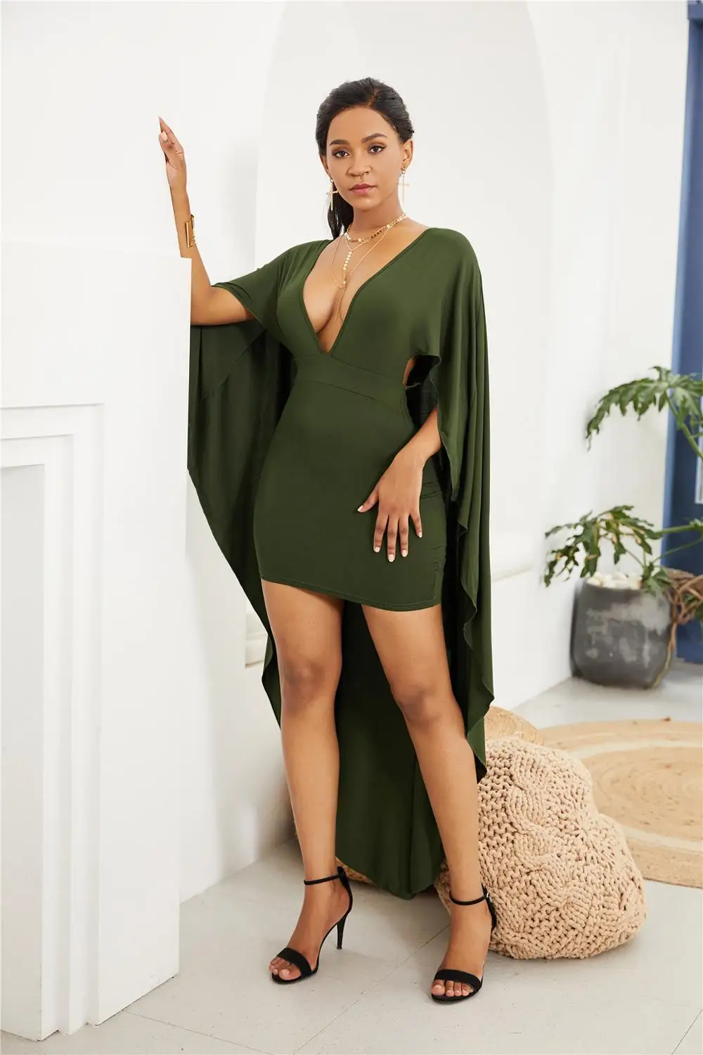 Женское асимметричное платье Adogirl Клубное миди с глубоким v образным вырезом