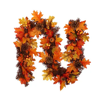 

1.8M Halloween Pvc Pine Cone Maple Leaf Rattan Door Hanging Decoration Autumn Pumpkin Door Lintel Window Decoration Thanksgiving