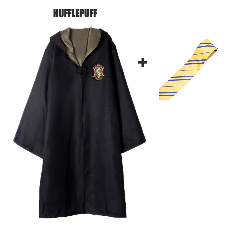 Костюм для детей и взрослых, 6 шт., косплей, Гриффиндор, Ravenclaw, Hufflepuff, Слизерин, халат, плащ, галстук, шарф, палочка, косплей на Хэллоуин, D2103AD - Цвет: Hufflepuff and Tie