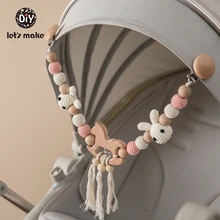 Jouet en bois mobile à clipser pour bébé, avec perles de silicone à mâcher, hochet de dentition, se monte sur un landau 
