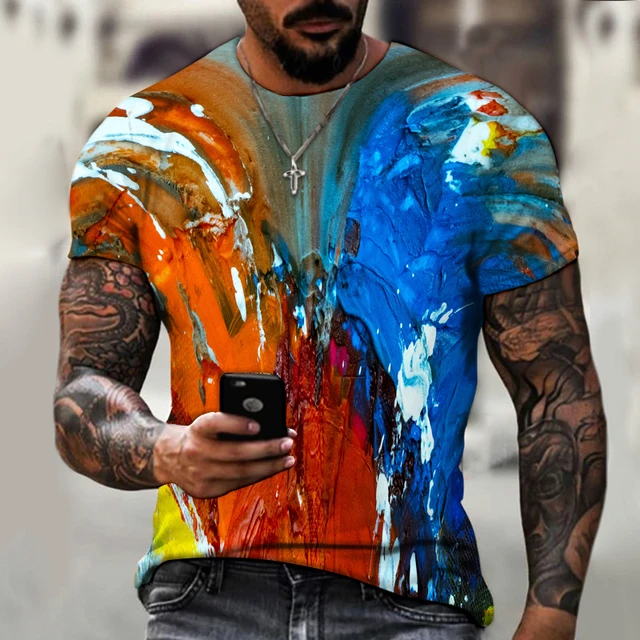 2022 Summer New Fashion Trend Street Men's Clothing, 3d Printing Abstract Art, Street Hip-hop Style Loose Casual Short Sleeves CTZ2328