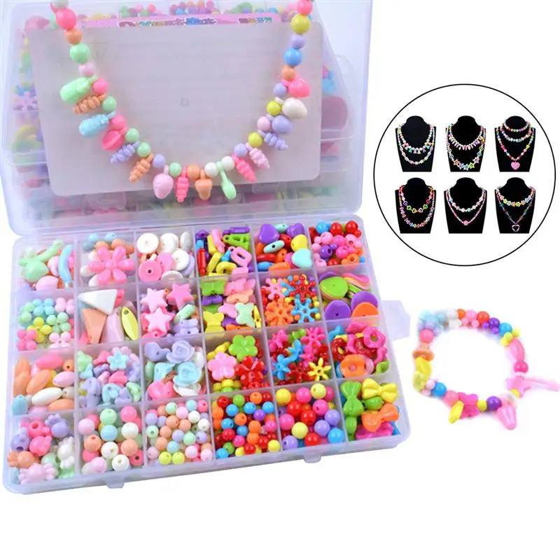 

24 Grid Children DIY Bead Set Candy Colors Assorted Acrylic Bead Kit Jewelry Necklace Bracelet Children DIY Craft Set Beads