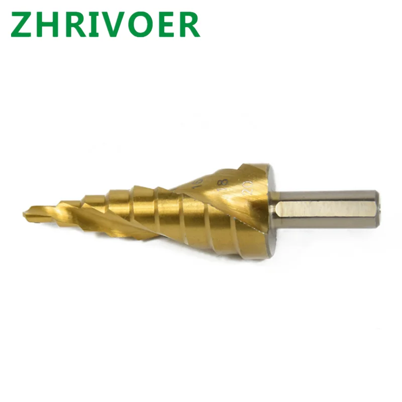Triangular shank titanium plated bit spiral groove step drill 4241 material step drill pagoda drill multi-functional bit