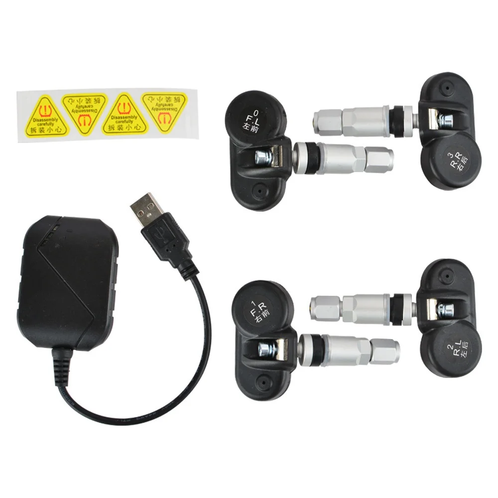 USB Android TPMS Tire Pressure Monitoring System Display Alarm System 5V Internal Sensors Android Navigation Car Radio 4 Sensors