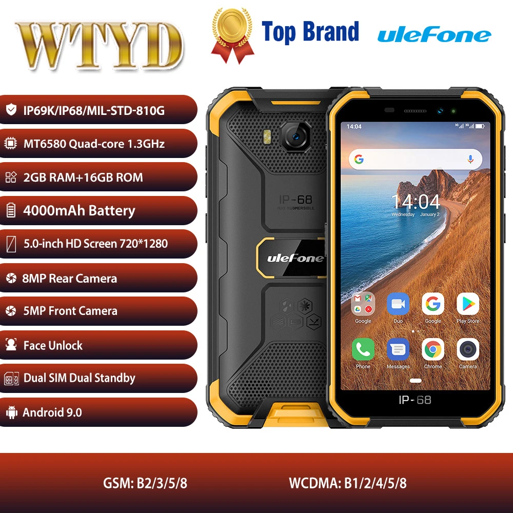 Ulefone Armor X6 Водонепроницаемый смартфон с восьмиядерным процессором ОЗУ 2 Гб ПЗУ 16