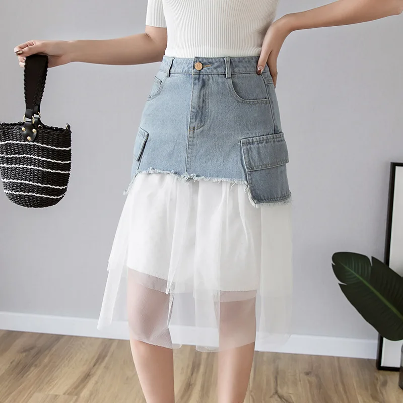 Fotoshoot 2019 Cowboy Joint Gaas Lange Rokken Lente Koreaanse Stijl Hoge Taille Slim Fit Denim Rok Vrouwen 'S Fotoshoot 2019 Cowboy Joint Gaas Lange Rokken Lente Koreaanse Stijl Hoge Taille Slim Fit Denim Rok Vrouwen 'S