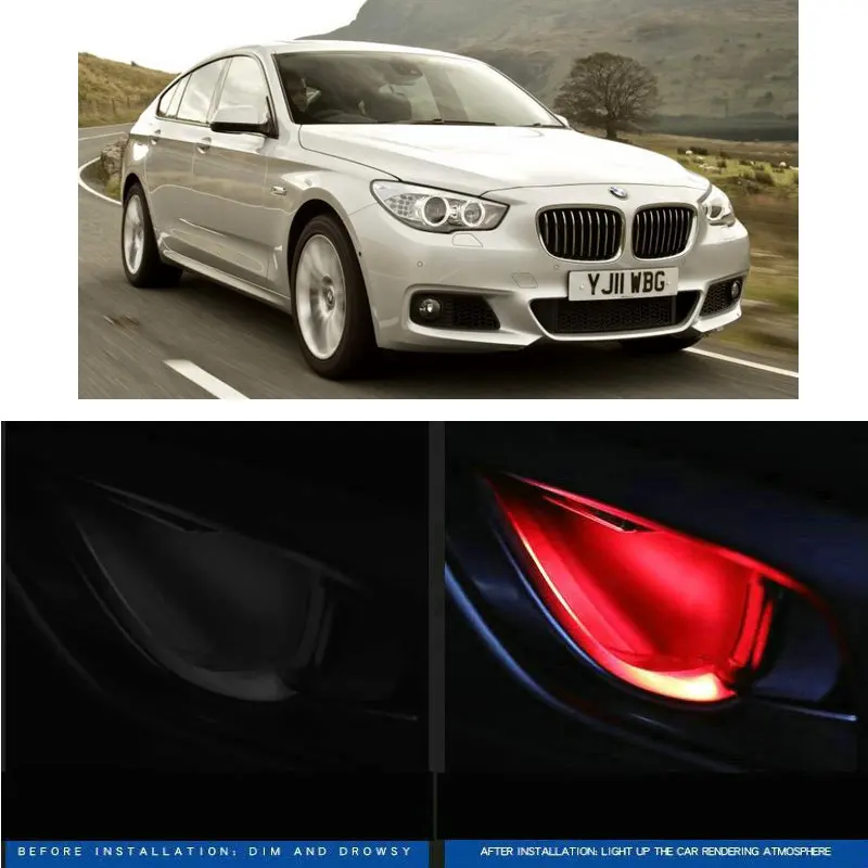 

4pc CF style stickers on cars interior inside door handle atmosphere lamp for Bmw f36 f80 f07 f18 f12 f13 f25 F26 e63 e64 e65