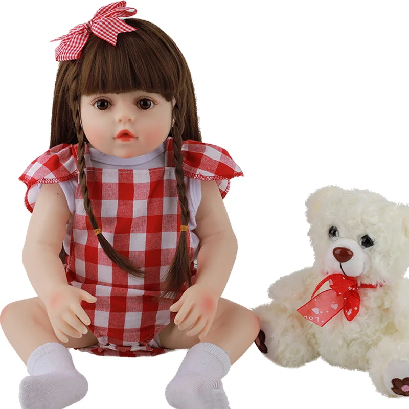 

48cm New Elegant Reborn Baby Dolls Soft Vinyl Red Cloth Silicone Baby Princess With Long Hair For Children Christmas Best Gifts