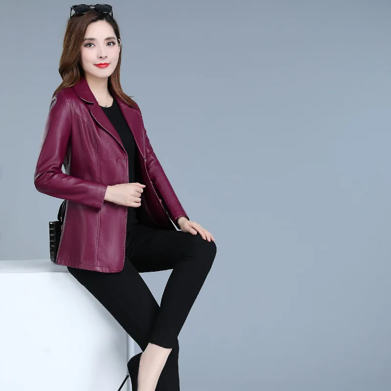 Purple 1 шт., Женская приталенная куртка большого размера, пальто, осень, искусственный мех, из искусственной кожи, комбинированный костюм, куртка для девушек, свободные локомотивные пальто - Цвет: Purple