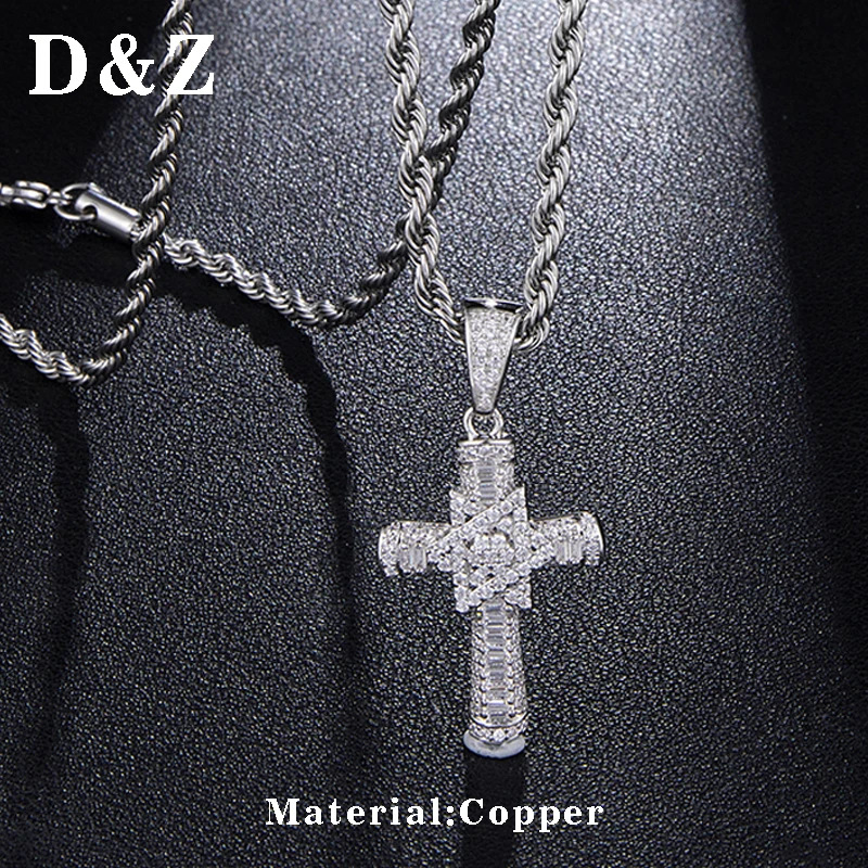 

D&Z Gold Silver Color Copper with AAA+ CZ Star of David Cross Necklace For Men Hip Hop Street Jewelry