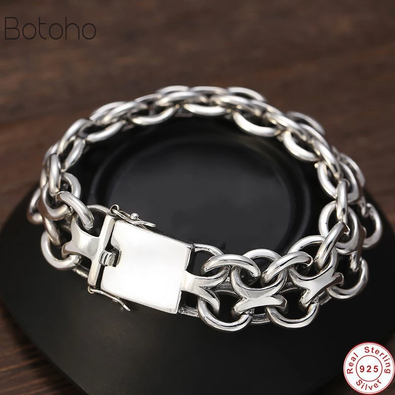 22 см большой 97 г браслет S925 серебро винтажные оригинальные чистые 925 серебряные браслеты для мужчин хорошее ювелирное изделие 18 мм ширина для мужчин t подарок