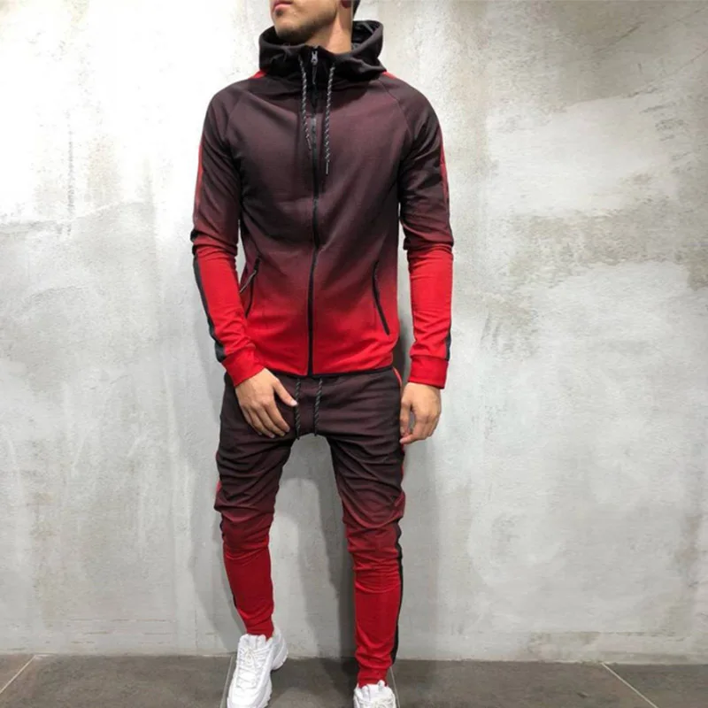 

Men 's Set Sportswear Spring Autumn Zipper Sweatshirt Series 3d digital gradient color Man Jogging Sports Suit Two - piece