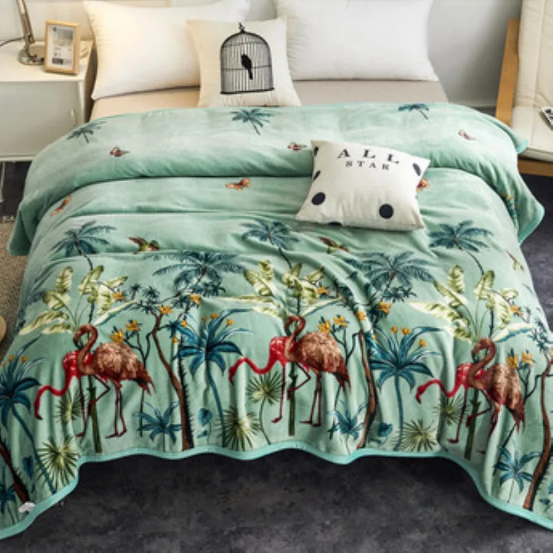 light green flamingo 120x200 см зимняя теплая простыня Коралловое Фланелевое бархатное одеяло плотный спальный матрас для общежития одно одеяло T987 - Цвет: light green flamingo