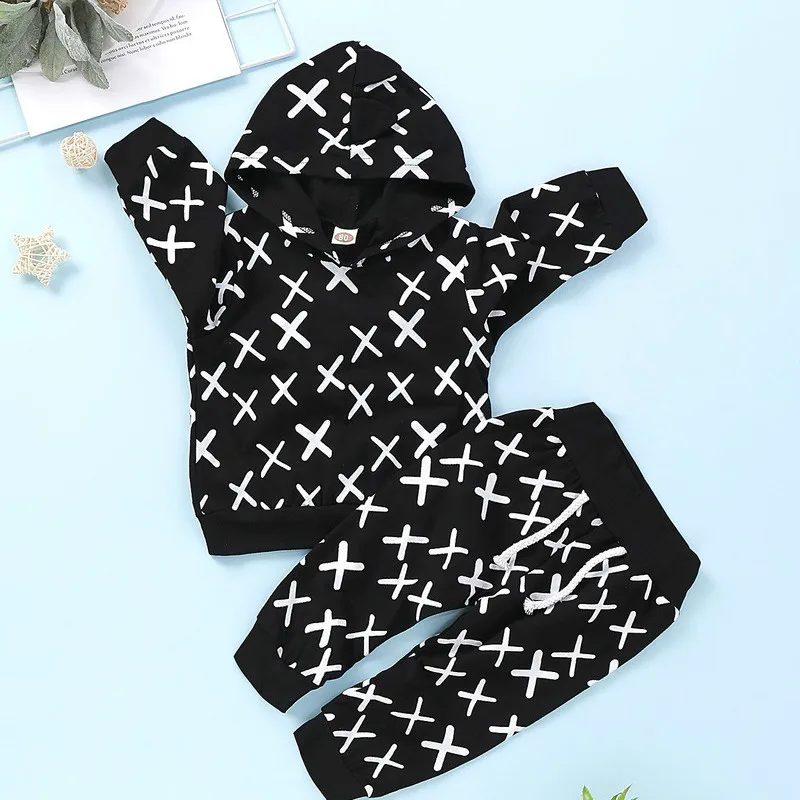 

2PCS Boutique Kids Clothing Baby Boy Little Clothes Korean Set Casual Full Print Hooded Pullover Active Toddler Cute