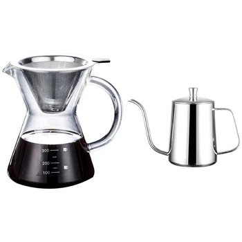 

2 Pcs Pour over Coffee Maker Drip Thicken Glass Container Hand Percolators Stainless Steel Coffee Filter 400Ml & 600Ml