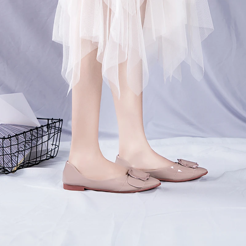 

2020 Women Pointed Flats Pink Flat Shoes Women Slip On Ladies Loafers Spring Sweet Flats Buckle Women Boat Shoes U15-23