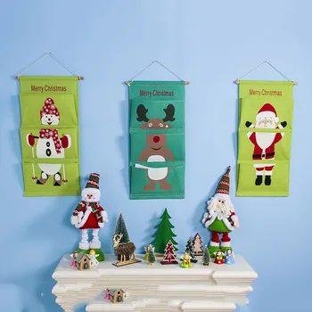 

Over Door Wall Organizer Christmas Santa Claus Reindeer Print Bag Hanging Storage Christmas Decorations