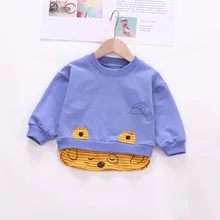 Детский флисовый пуловер с круглым вырезом новая модная хлопковая футболка с длинными рукавами на осень и зиму Мультяшные кошачьи уши, милая одежда для детей