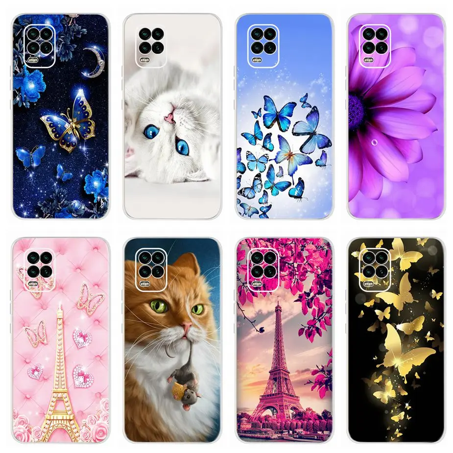 Per Xiaomi Mi 10 Lite 5G Custodia Simpatico Gatto Farfalla Custodie In Silicone Morbido Per Xiaomi Mi 10 Lite 10 Lite Cover Posteriore Fundas Bumper