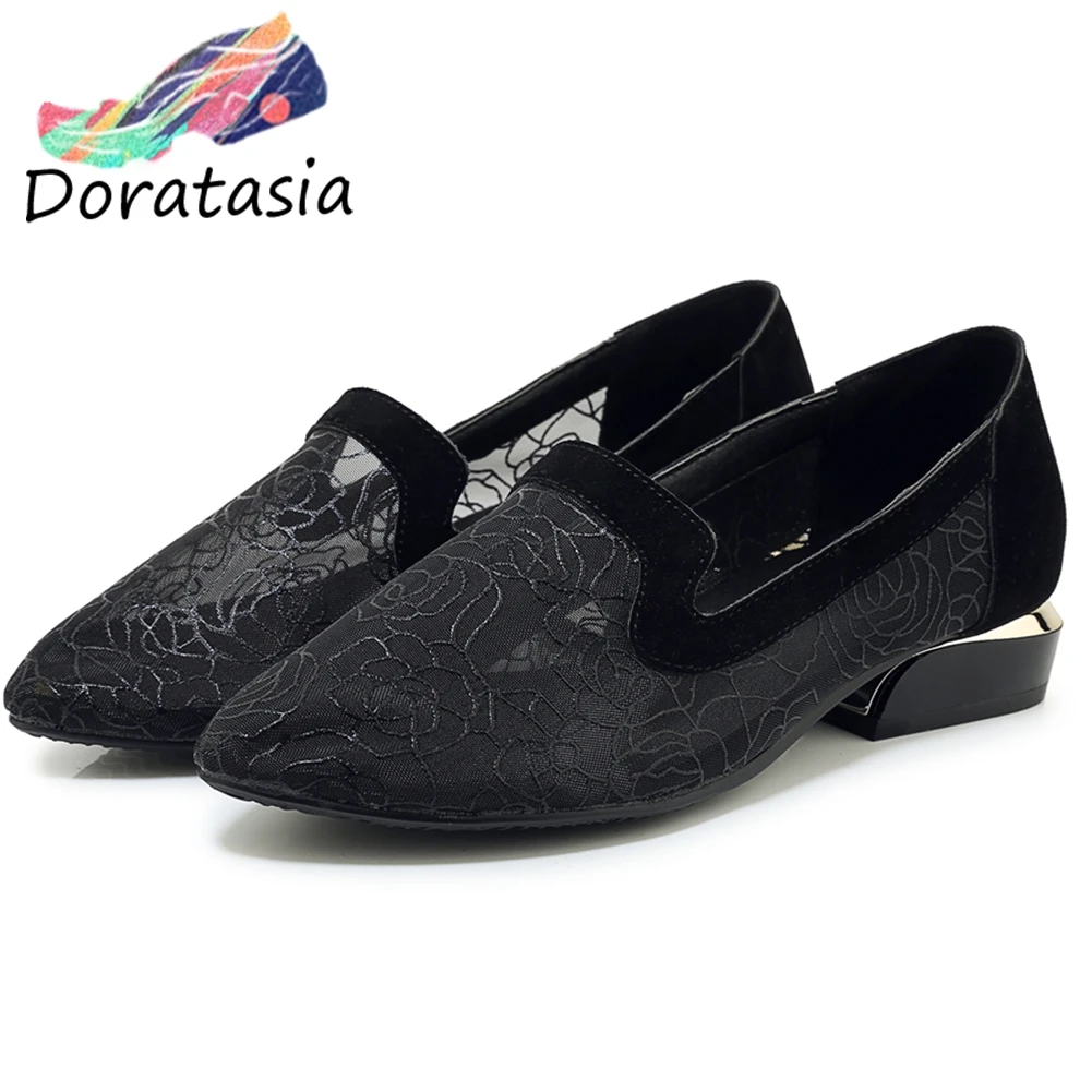 

DORATASIA Sexy Girl Pointed Toe Shallow Slip On Spring Autumn Pumps Lace Pumps Women Low Heels Casual Office Shoes Woman