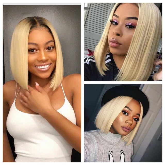 Short Human Hair Wigs For Black Women Ali Grace Peruvian Remy Hair Lace Front Wigs With Short Human Hair Wigs For Black Women Ali Grace Peruvian Remy Hair Lace Front Wigs With Pre Plucked Hairline Blunt Cut Bob Wigs