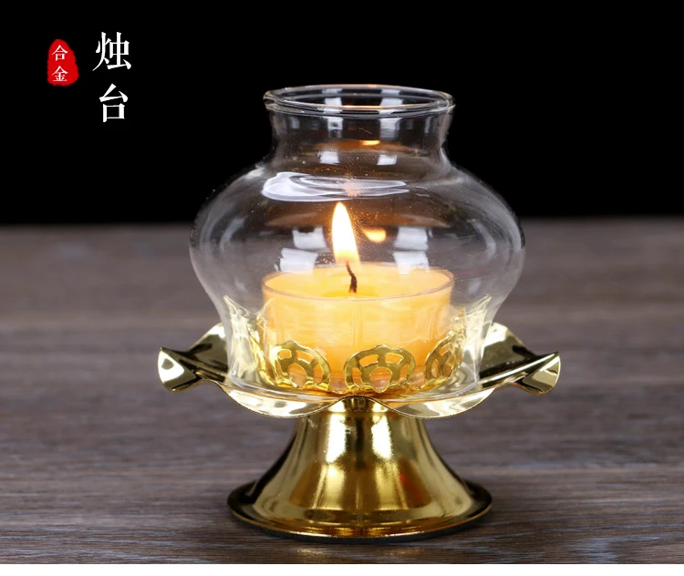 Stand Candle Holder Glass Mold Vintage Romantic Metal Pillar Candlestick Theelichthouder Lotus Gold Home Table Decoration KK60ZT